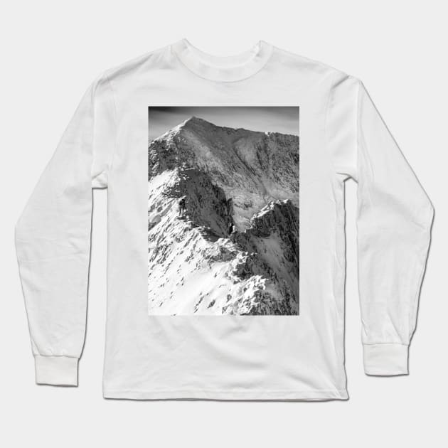 Crib Goch, Snowdon, winter Long Sleeve T-Shirt by geoffshoults